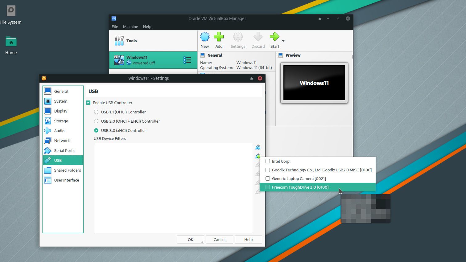 Making external USB device available to Windows in VirtualBox