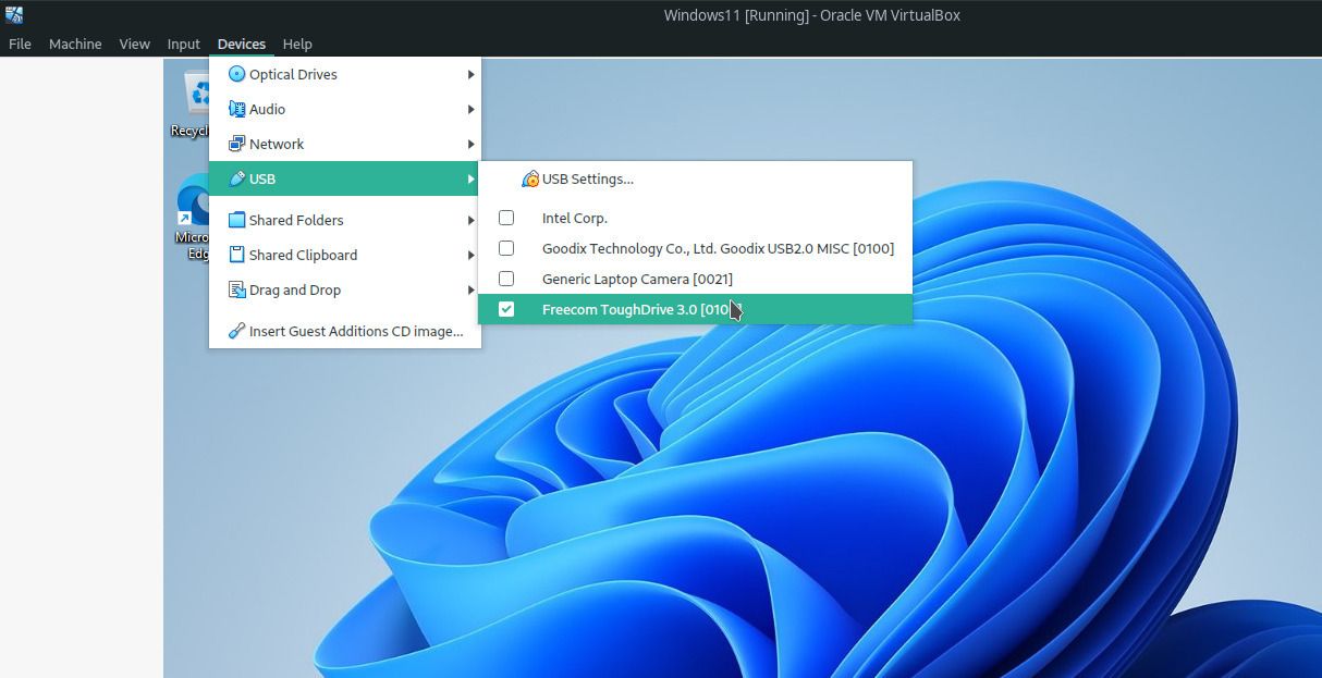 Connect external USB device to Windows in VirtualBox